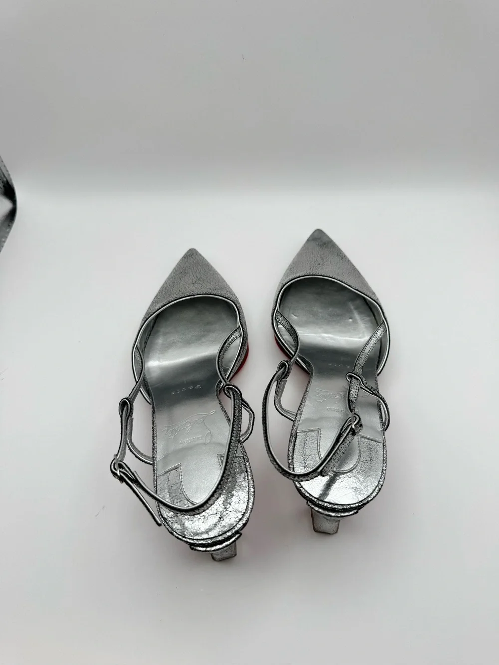 Christian Louboutin Condoroline 55 Silver Crackled Slingbacks EU 36